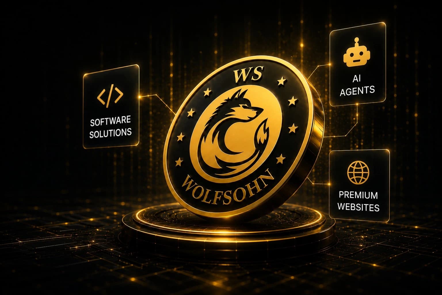 Wolfsohn emblem representing its software solutions, AI agents, and premium websites.